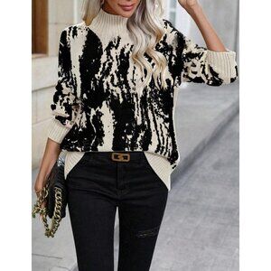 Chic Colorblock High Neck  Drop Shoulder Pullovers